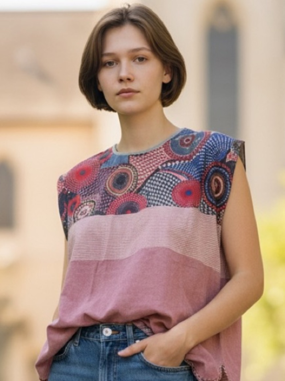 Plus size cotton short sleeve top artsy